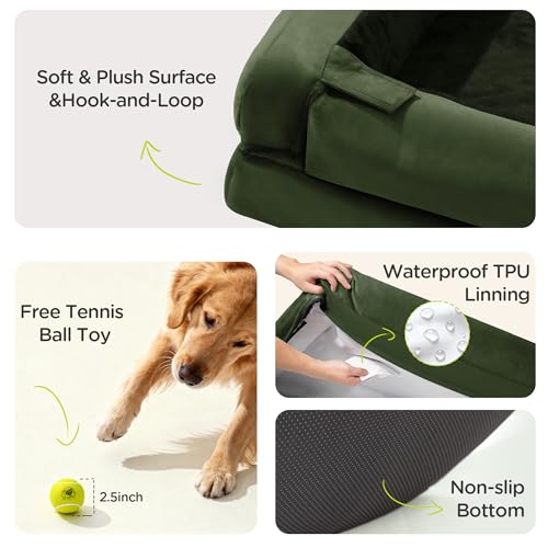 Waterproof Orthopedic Dog Bed for Extra Large Sized Dogs (45 x 35 x 9 in / Oliva Green)