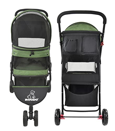 3 Wheel Pet Stroller Best Lightweight Foldable Compact Portable Jogger All Terrain Travel Pet Gear Puppy Kitty Stroller for up to 30lbs Medium Small Dogs and Cats (Cationic Green)