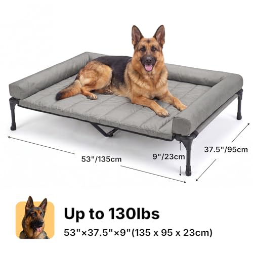 Outdoor Elevated Dog Bed with Waterproof Bolster Cushion (Light Grey / 53.0"L x 37.5"W x 9.0"Th)