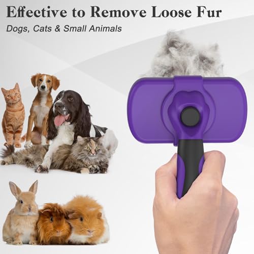 Self Cleaning Slicker Brush for Dogs & Cats (Purple)