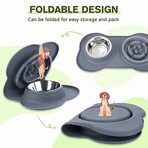 Slow Feeder Dog Bowls to Slow Down Eating (Medium-1¾ Cup/13.5 oz each / Grey)