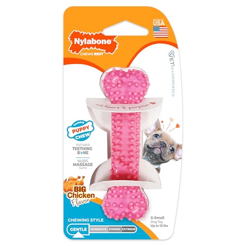 Puppy Chew Pink Textured Teething Dog Bone (Pink / X-Small)