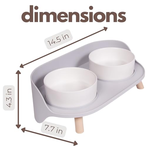 Ceramic Dog Bowls with Stand (13.5 OZ / White / Gray)