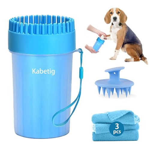 Dog Paw Cleaner Cup with Detachable Top Brush for Small (Medium(3Towels&Brush) / Blue)