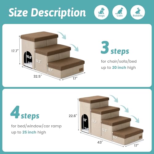 Dog Stairs with Storage (Brown / 32.5x17x17.7 inch)