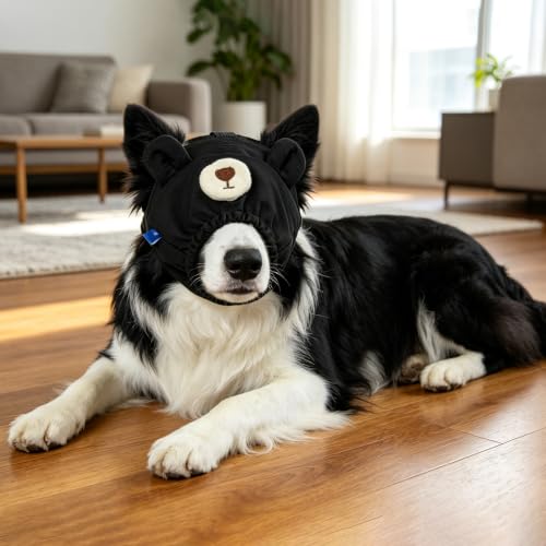 Dog Calming Cap Eye Mask Nylon Shading Pet Anxiety Mask Muzzle for Grooming Anti Car Sickness (Black Bear / L)