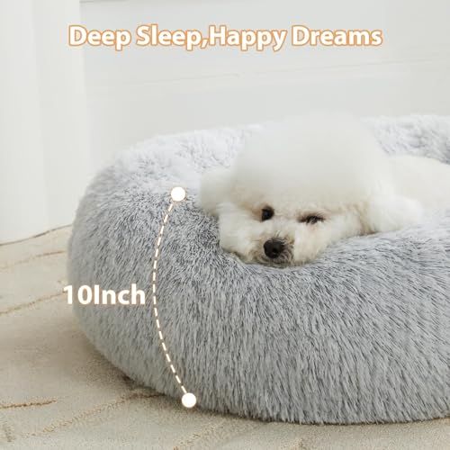 Large Round Calming Dog Bed Cat Bed for Comfy Sleep (45"L x 45"W x10"Th / light grey)