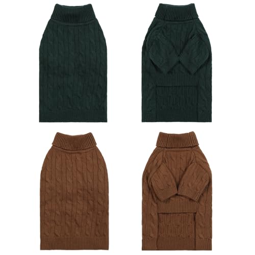 2Pack Small Medium Dog Sweater (Brown+Light Green / Medium)