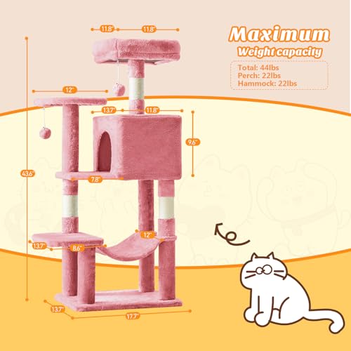 44 Inch Small Cat Tree Tower for Indoor Cats and Kittens (Pink / 44IN)