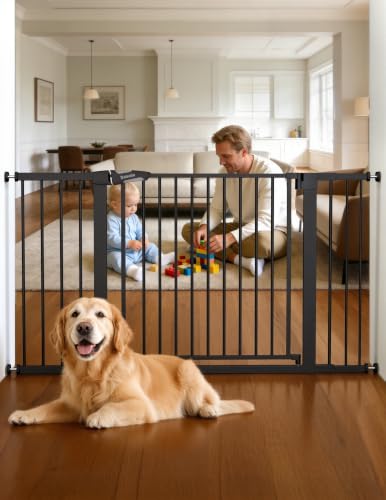 36 57" Extra Wide Baby Gate for Stairs No Drilling (Black / 30"Tall 36"-57" Wide)
