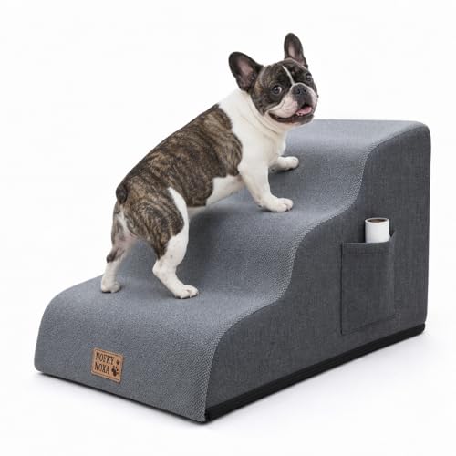 3 Step Dog Stairs for Small Dogs & Cats (Grey / Round-15.7"H)