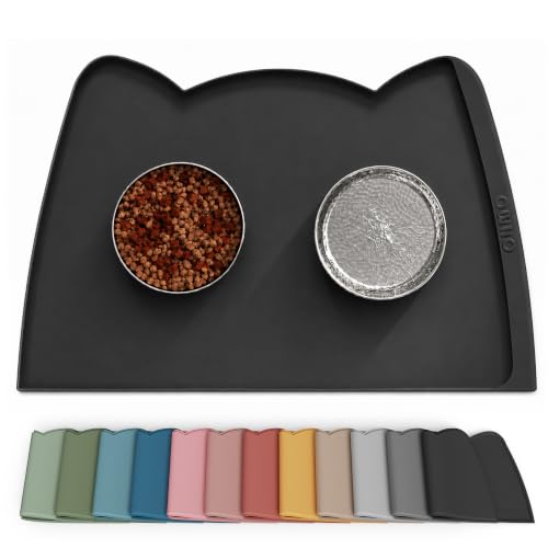 Large Dog Food Mat (24"L x 15"W / Black)
