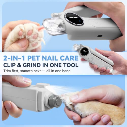 2-in-1 Quiet Electric Pet Nail Clipper & Grinder with Light for Dogs Cats (Gray) (Gray)