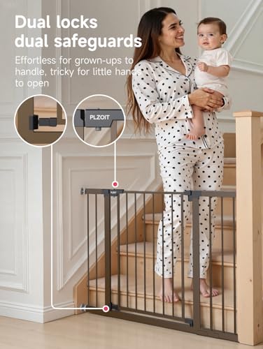 Baby Gate for Stairs (Brown / 29.5-46"W x 30"H)