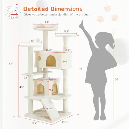 54 Inch Cat Tree Tower (Beige / 54 IN)