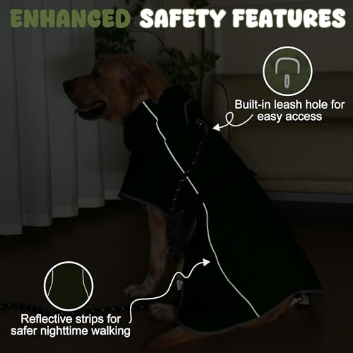 Dog Raincoat Waterproof Dog Coat with Polar Fleece Lining (Army Green / Small)