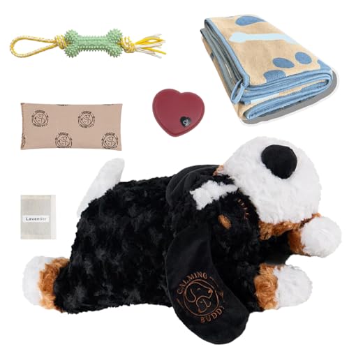 Teddy Puppy Heartbeat Toy for Anxiety Relief with Reusable Heat Pack and Lavender