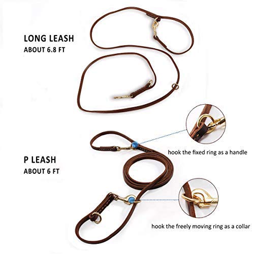 Multi Function 8ft Leather Dog Leash (Brown / 8ft*1/2inch)