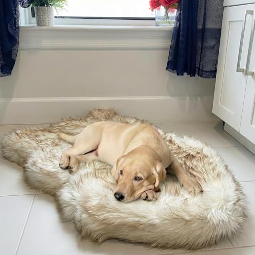 Faux Fur Orthopedic Dog Bed (White w/ Brown Tips / Medium)
