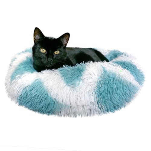 Cat Beds for Indoor Cats & Small Dog (Teal-White / 20.00" x 20.00" x 6.00")