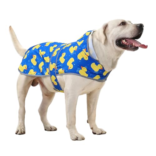 Dog Raincoat for Large Dogs Waterproof Jacket Hooded Rain Coats with Reflective Strips Leash Hole & Poncho Adjustable Fit (A. Ducks / X-Large)