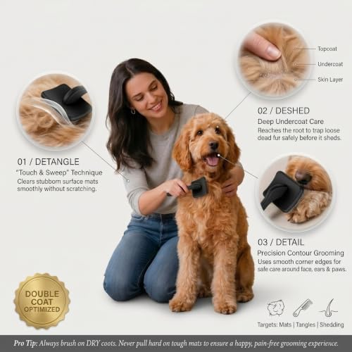 Slicker Brush for Dogs Grooming Kit with Cleaning Rake Tool 4PCS (Black)