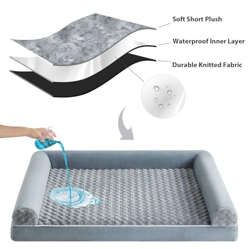 Orthopedic Washable Large Dog Bed for Senior Dog Comfy Sleep (42"l x 30"w x 7"th / Grey)