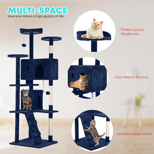 70" Cat Tree Tower (Navy Blue)