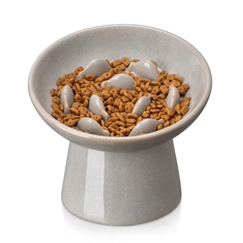 Ceramic Slow Feeder Cat Bowl (Grey)