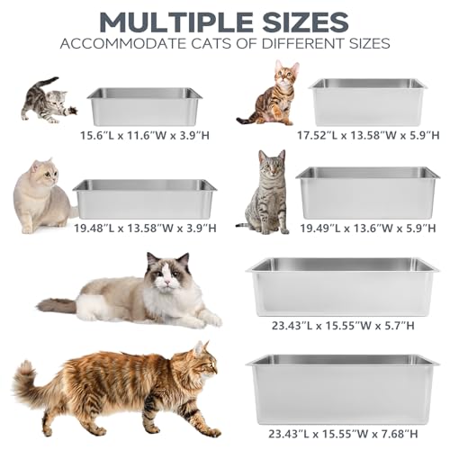Large High Sided Stainless Steel Cat Litter Box (17.52" L x 13.58" W x 5.9" H)