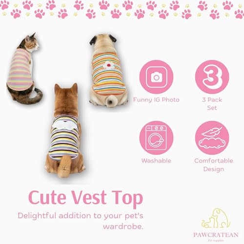 3 Pack Pet Cotton Sleeveless Top Striped Vest Top Soft Breathable Puppy Tank Top Cat Tee Dog Sleeves Top (Medium)