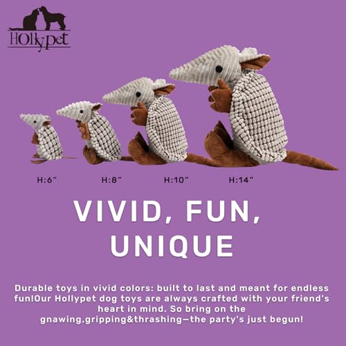 Plush Dog Squeaky Toy Stuffed Armadillo Animal Pet Puppy Chew Toys with Clean Teeth for Small Medium Large All Breed Sizes Dogs (10 IN / Gray)