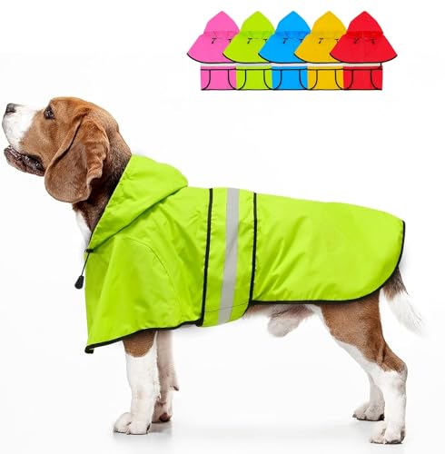 Dog Raincoat Reflective Waterproof Dog Rain Jacket Lightweight Rain Coat for Small Medium Large Dogs (Green / Medium)