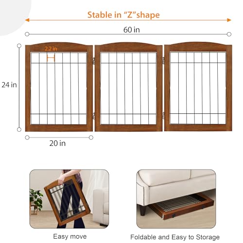 3 Panel Freestanding Foldable Wooden Dog Gate (24"Height-3 Panel / Oak Cherry)