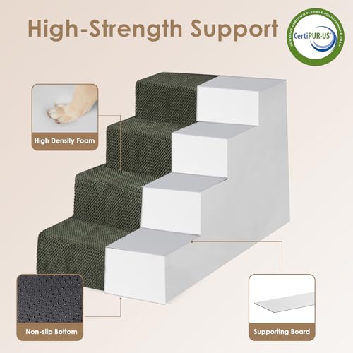 Dog Stairs for Bed 20" H (Military Green / Extra Wide 16.5" x 28" x 20")