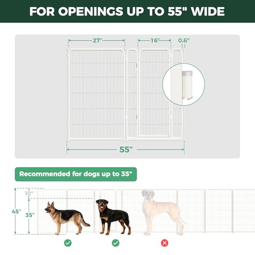 Dog Gate Extra Wide Adjustable for Openings Up to 55" (White / Up to 55" W【1 Panel + 1 Door】 / 45"H)