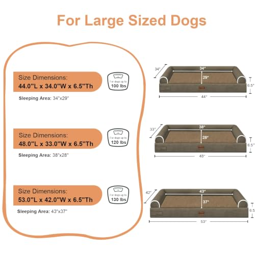 Orthopedic Dog Bed for Jumbo Dogs (Brown / 48.0"L x 33.0"W x 6.5"Th)