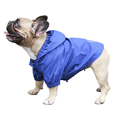 Dog Cold Weather Coats Water Resistant Raincoats Lightweight Windbreaker Hooded Jackets for French English Bulldog Pitbull Pug Boston Terriers Outdoor Rain Coat (Blue / X-Large ( 45 - 55 lbs ))