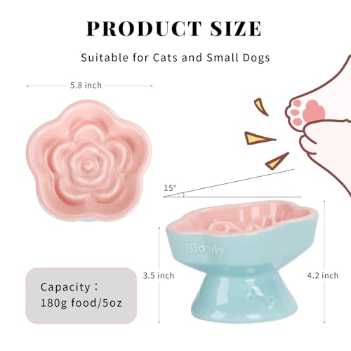 Raised Slow Feeder Cat Bowl (5.8" / Pink)