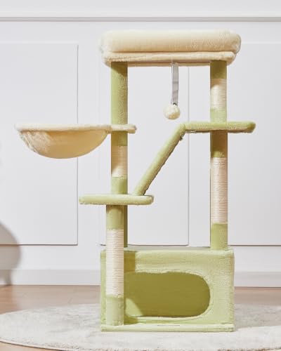 Cat Tree 38.5In Cat Tower for Indoor Cats (Green and Beige / 38.5 Inches)