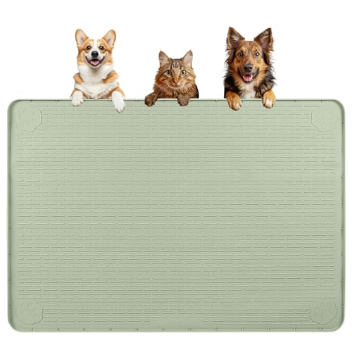 Dog Food Mat 40''x28'' Extra Large Dog Mat for Food and Water (40"L x 28"W / Green)