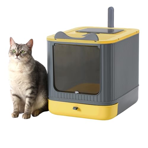 Foldable Enclosed Cat Litter Box with Lid (Yellow&Grey)
