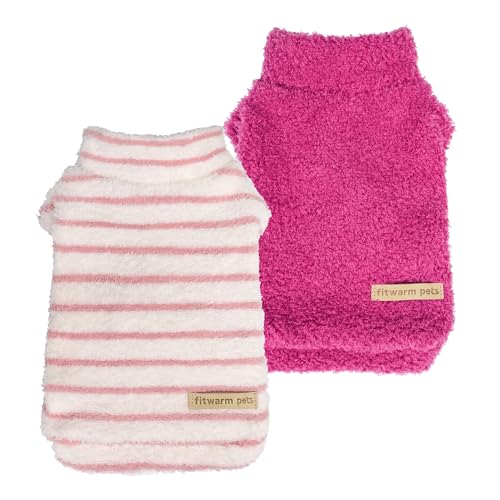 2 Pack Striped Fleece Dog Sweater (Large / White-Pink)