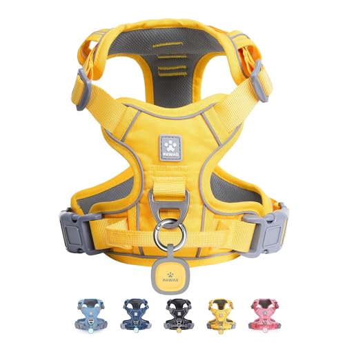 No Pull Dog Harness with Pet ID Tag (S (Bigger than Normal (Chest: 17"-22'' )) / Pineapple Yellow)