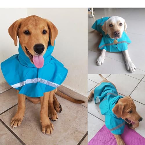 Dog Raincoats with Reflective Strip Hoodie (C3-Lake Blue / 24B (65-80 lbs))