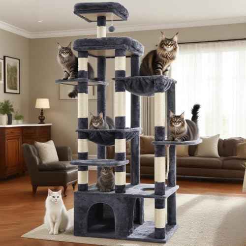Cat Tree, 71-Inch Tall Cat Tower for Large Maine Coon Cats HCT037G (Smoky Gray / XL)