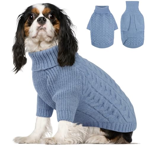 XS Dog Christmas Sweater Warm Soft Cable Knit Dog Sweater (X-Small / Blue)