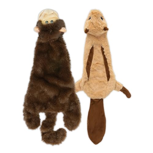 2-in-1 Stuffless Squeaky Dog Toy - Monkey,&Squirrel, M (Multicolor/Monkey & Squirrel / Medium)