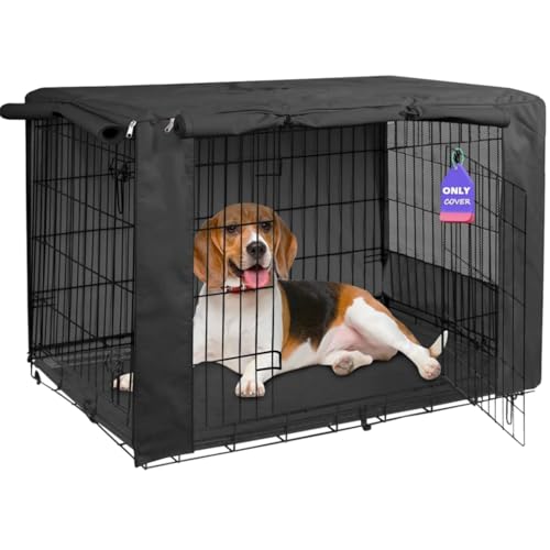42 Inch Dog Crate Cover with Mesh (42.0"L x 28.0"W x 30.0"H / Black)