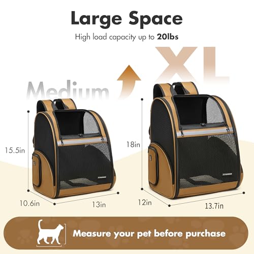 Pet Backpack Carrier (Brown / 13.7"L x 12.0"W x 18.0"H)